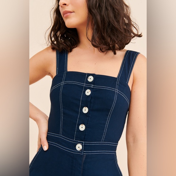 Maeve Portside Navy Blue Denim Button-Up Romper Size 10 - Picture 2 of 3